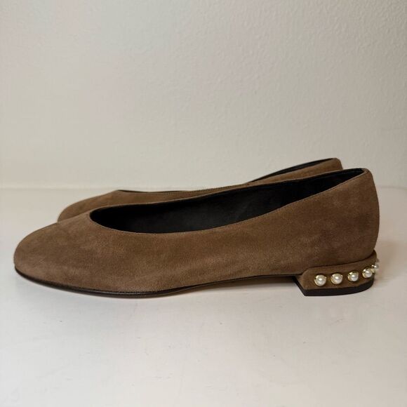 Stuart Weitzman Chic Suede Pearl Ballet Flats Size 7.5 - Picture 1 of 12